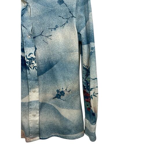 Vtg Blouse Loubella Extendables Floral Dagger Collar Polyester 70s Bird Small - Picture 3 of 8